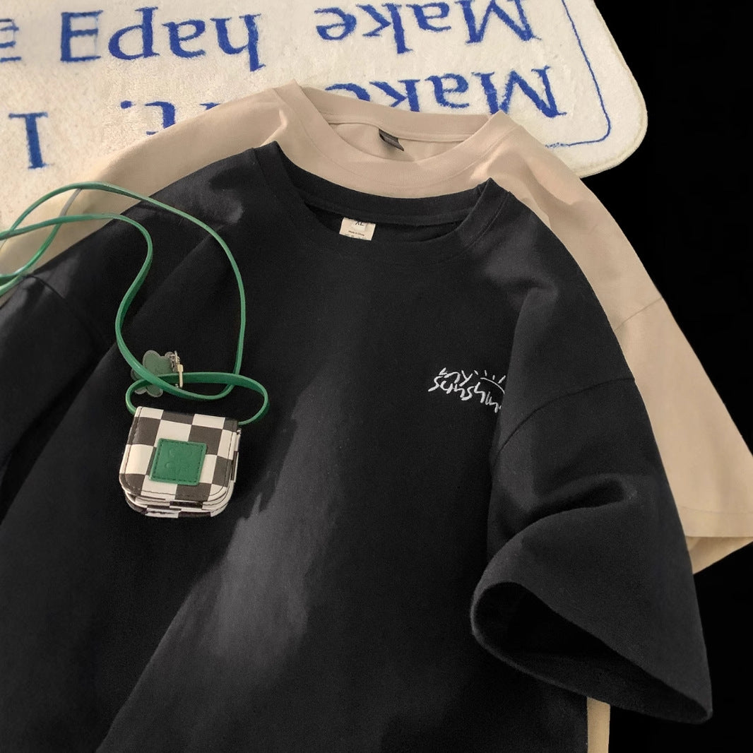 Teenage Minimalist Trendy Loose-fitting Crew-neck Half-sleeve