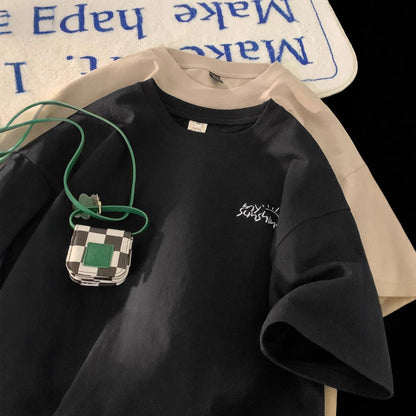 Teenage Minimalist Trendy Loose-fitting Crew-neck Half-sleeve