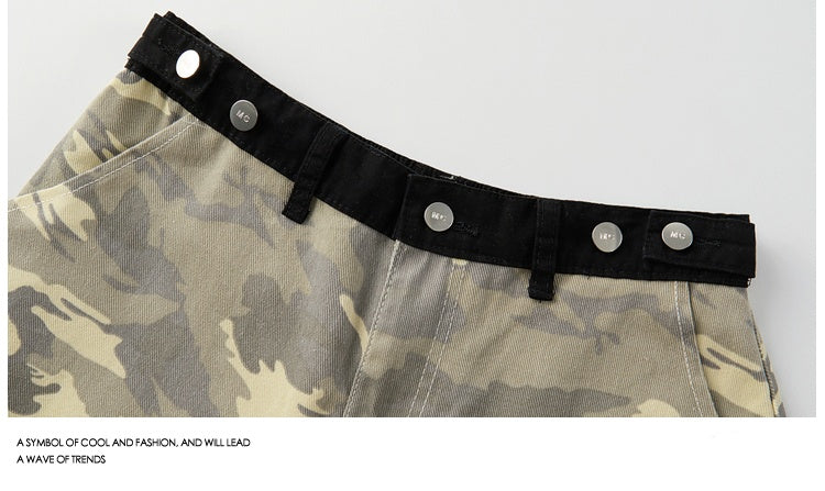 Casual Retro Patch Camouflage Denim Cropped Pants