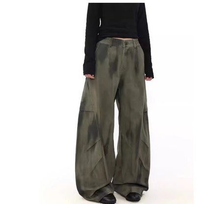 Design-forward Loose-fit Distressed Denim Jeans With Pleated Patchwork