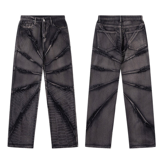 Retro Washed-look Design-forward Loose Straight-leg Trousers