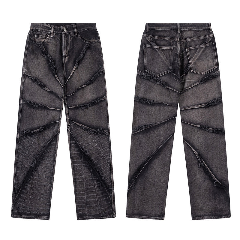 Retro Washed-look Design-forward Loose Straight-leg Trousers