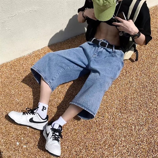 Washed Denim Shorts Men's Thin Pirate Shorts