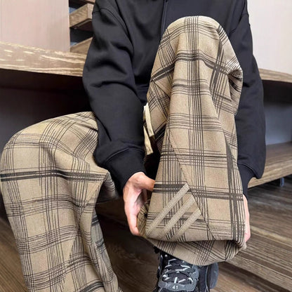 Striped And Plaid Patchwork Versatile Minimalist Straight-leg Wide-leg Sweatpants