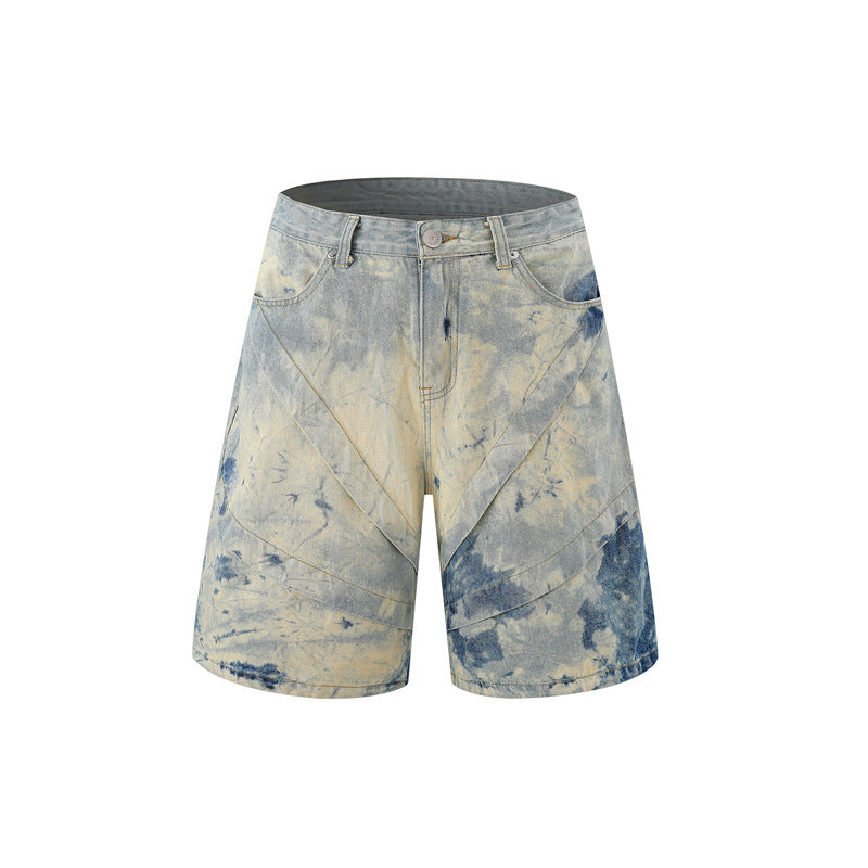 Trendy Edgy High-street Gradient-wash Denim Shirt And Shorts Set