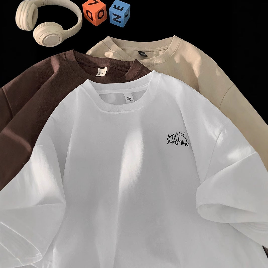 Teenage Minimalist Trendy Loose-fitting Crew-neck Half-sleeve