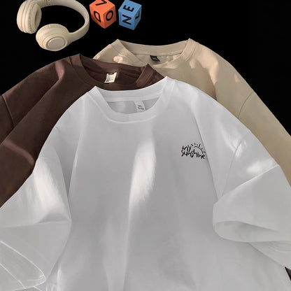 Teenage Minimalist Trendy Loose-fitting Crew-neck Half-sleeve