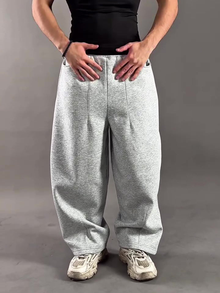 Light Grey Heavyweight Cotton Blend 3D Wide-Leg Sweatpants