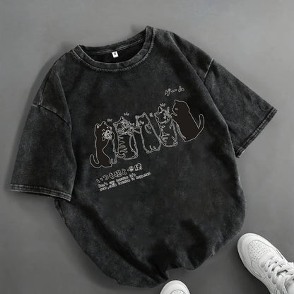 Cartoon Cat Shower Mens Loose-Fit Short-Sleeve T-Shirt