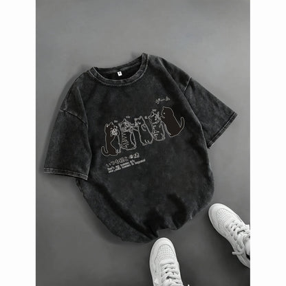 Cartoon Cat Shower Mens Loose-Fit Short-Sleeve T-Shirt