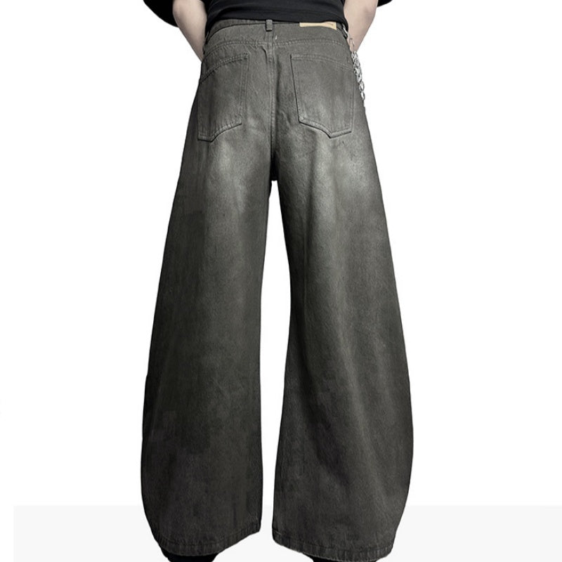 Retro Washed-Effect Cropped Wide-Leg Casual Pants For Men
