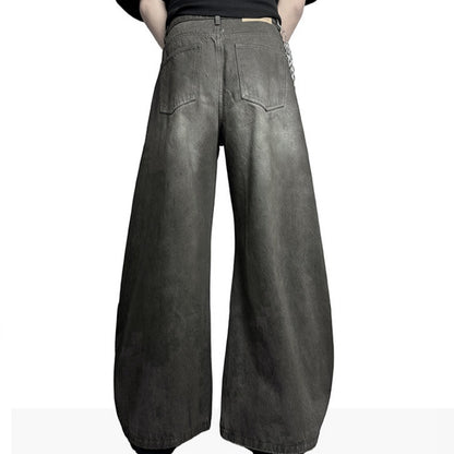 Retro Washed-Effect Cropped Wide-Leg Casual Pants For Men