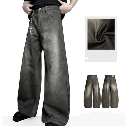 Retro Washed-Effect Cropped Wide-Leg Casual Pants For Men