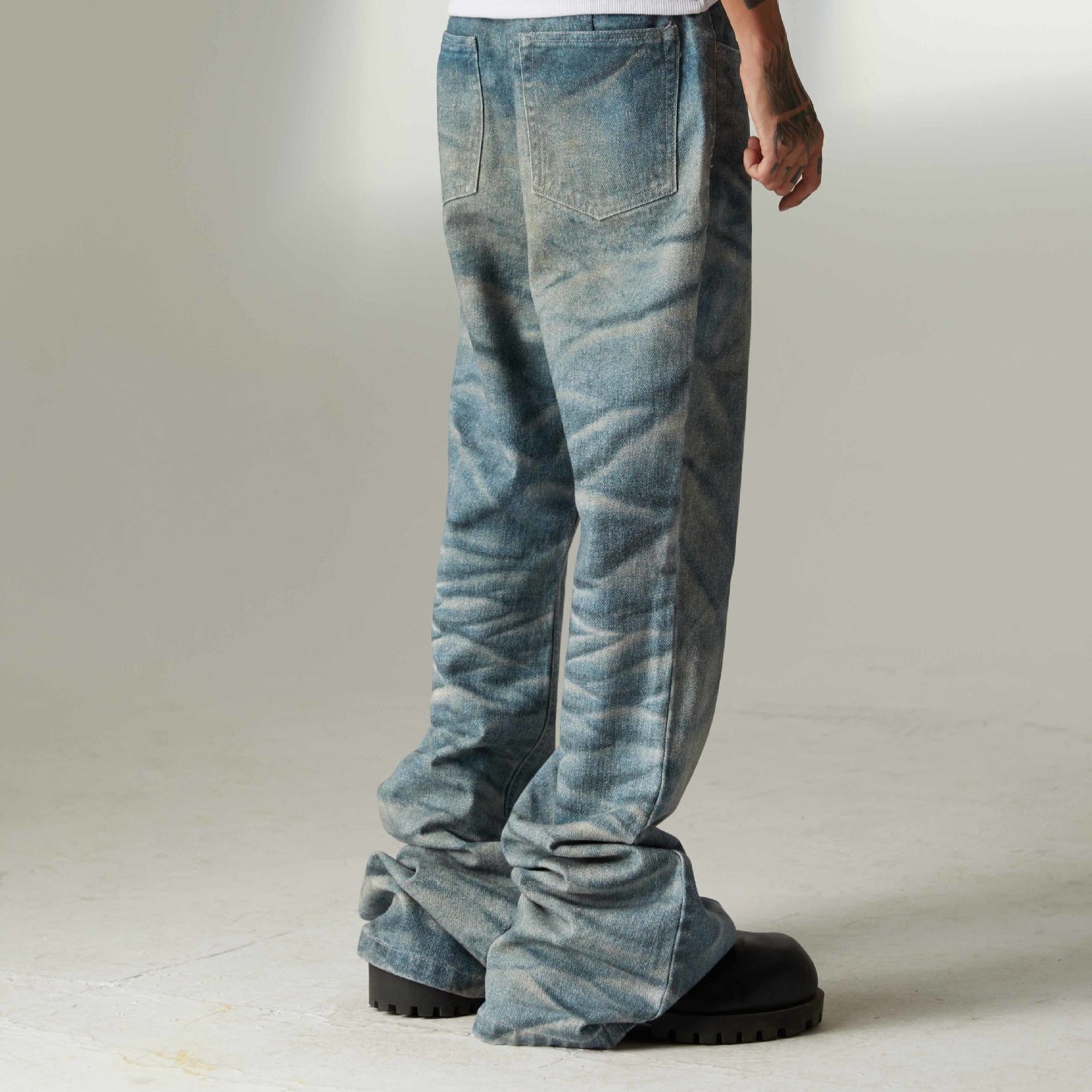 Retro Digital-printed Ripple Denim Jeans For Casual Wear