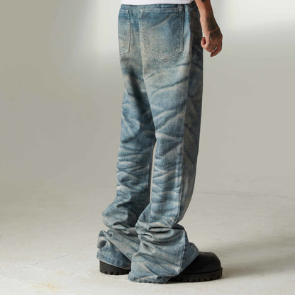 Retro Digital-printed Ripple Denim Jeans For Casual Wear