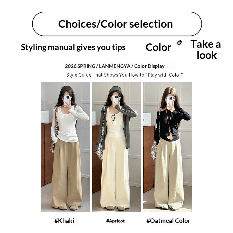 Womens Casual Loose-fitting High-waisted Wide-leg Pants