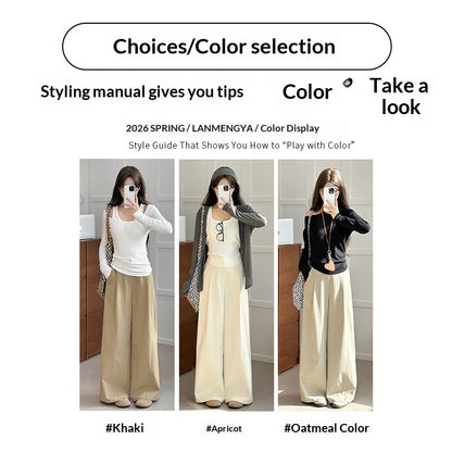Womens Casual Loose-fitting High-waisted Wide-leg Pants
