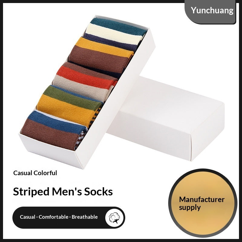 Mens Cotton Over-the-Knee Socks With Colorful StripesA Stylish AutumnWinter Fashion Essential
