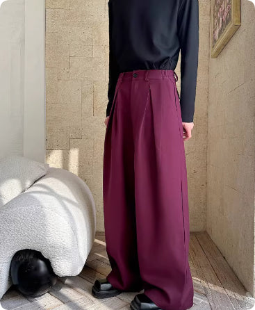 Spring Pleated Semi-Elastic Waist Casual Pants For Men And Women