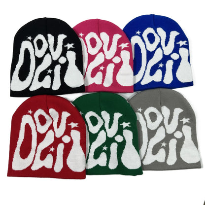 Outdoor Retro Sports Star Letter Jacquard Knitted Hat