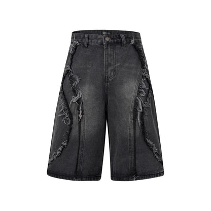 American Pu Shuai Distressed High Street Raw Edge Denim Shorts