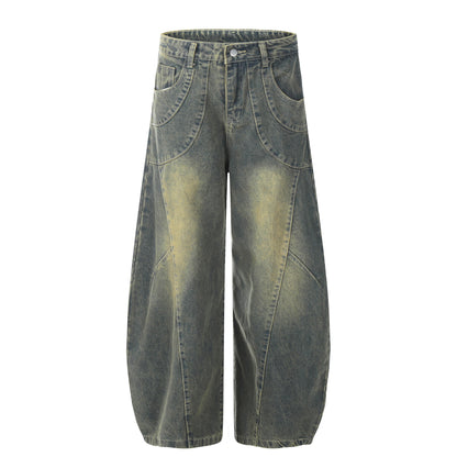 Retro Distressed Machete Jeans Loose-fitting Casual Trousers