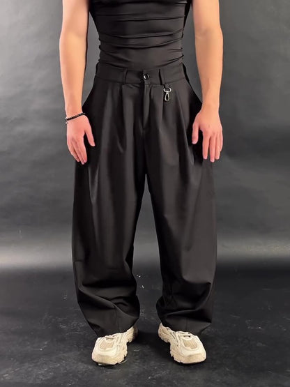 Black High Waist Multi-Pleated 3D Wide-Leg Pants