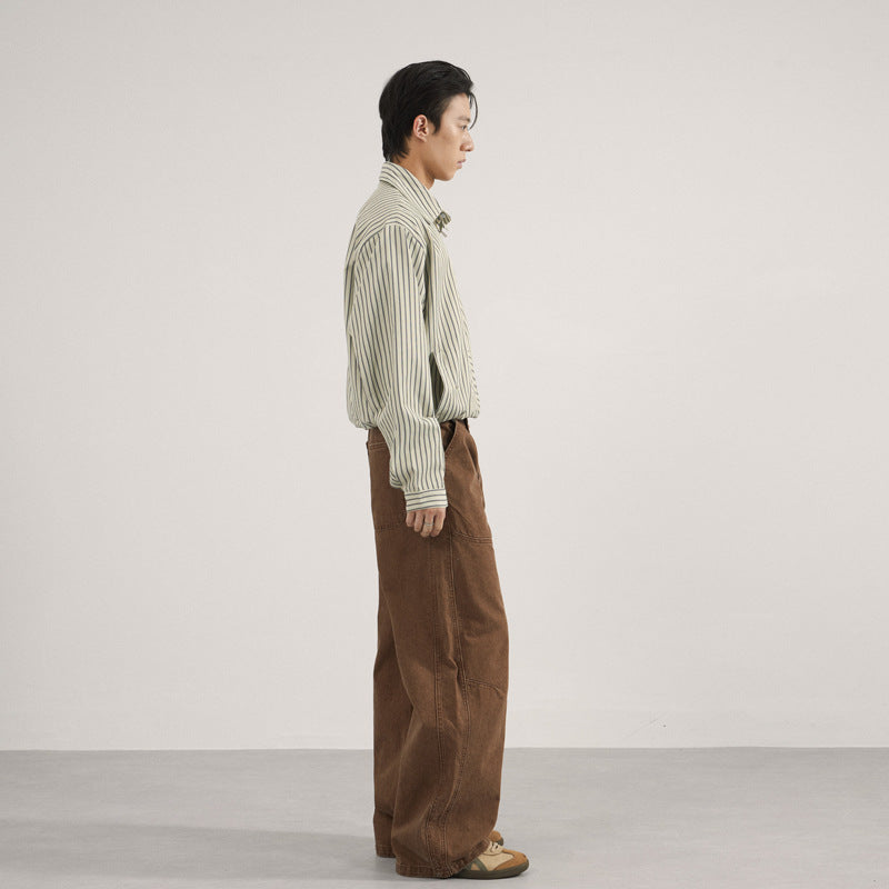 Contoured Scimitar-shaped Casual Loose Wide-leg Pants