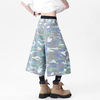 Denim American Big Workwear With Pocket Cropped Trousers Camouflage Pants