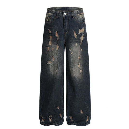 American-style Vintage Distressed Worn Torn And Ripped Jeans
