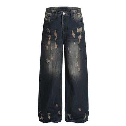 American-style Vintage Distressed Worn Torn And Ripped Jeans