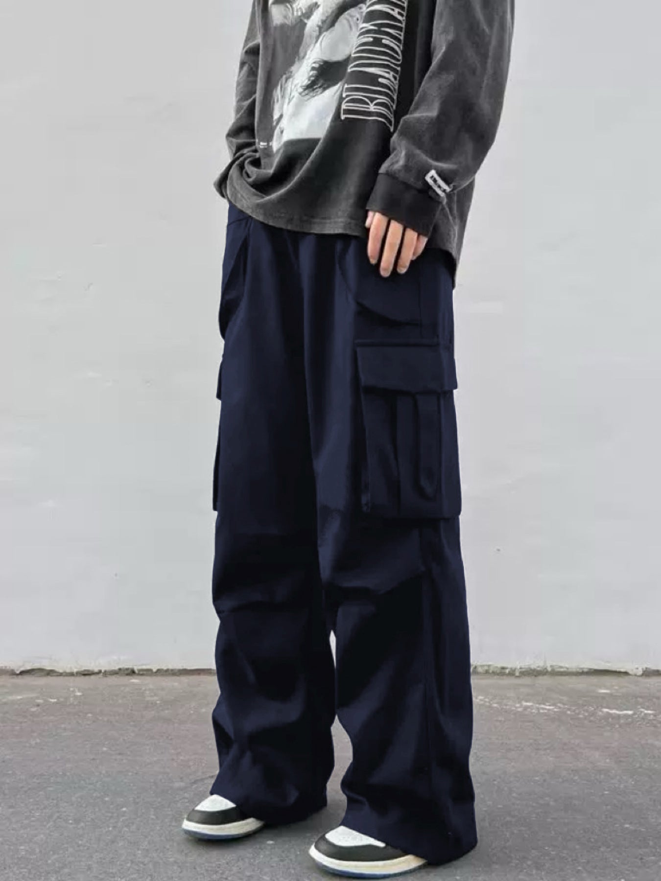 Mid-rise Wide-leg Parachute Pants Casual Slimming Workwear Trousers