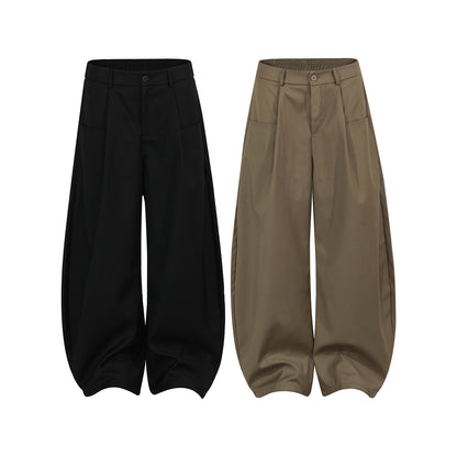 American-style Vintage Unisex Pleated Loose-fit Bootcut Trousers