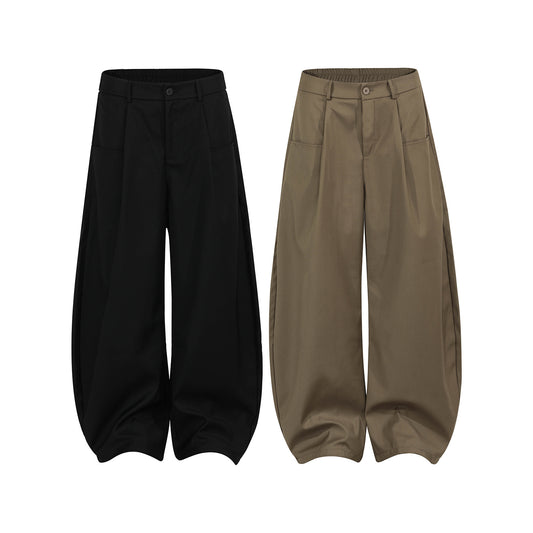 American-style Vintage Unisex Pleated Loose-fit Bootcut Trousers
