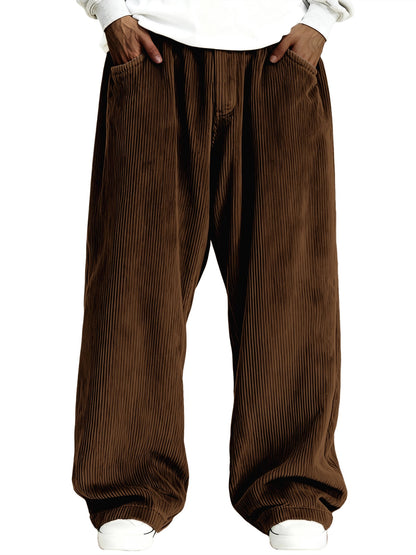 Mens Casual Solid Color Corduroy Pocket Sweatpants