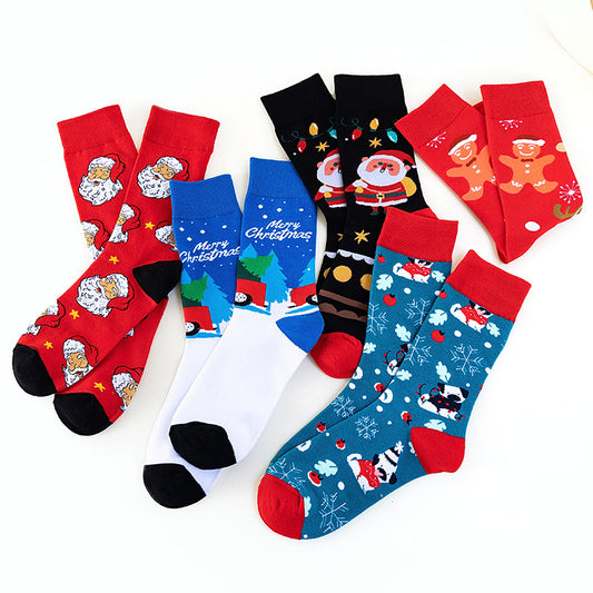 Santa Snowman Cartoon Cotton Socks
