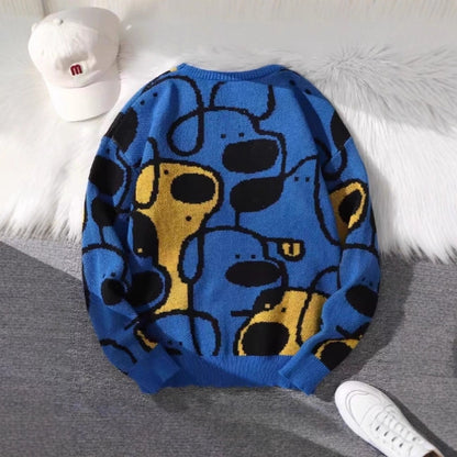 Printed Knitted Unisex Casual Crew-Neck Pullover