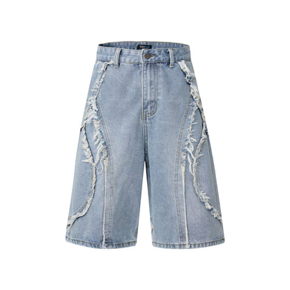 American Pu Shuai Distressed High Street Raw Edge Denim Shorts
