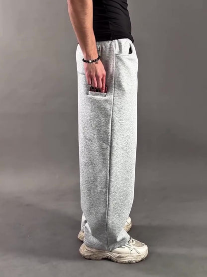 Light Grey Heavyweight Cotton Blend 3D Wide-Leg Sweatpants