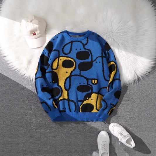 Printed Knitted Unisex Casual Crew-Neck Pullover