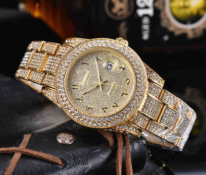 Mens All-Diamond Stainless Steel Quartz Watch
