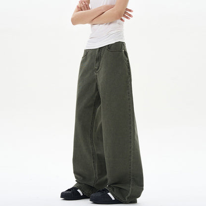 Pure Cotton Stone-washed Casual Straight-leg Men's Solid Loose Pants