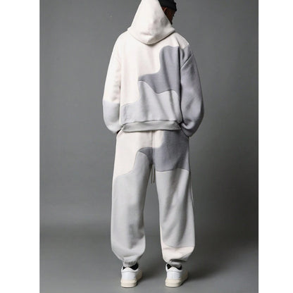 Irregular Patchwork American-Style Retro Unisex Hoodie And Sweatpants Set For Sports