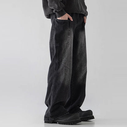 Mens Straight Leg Loose Fit Wide Leg Jeans