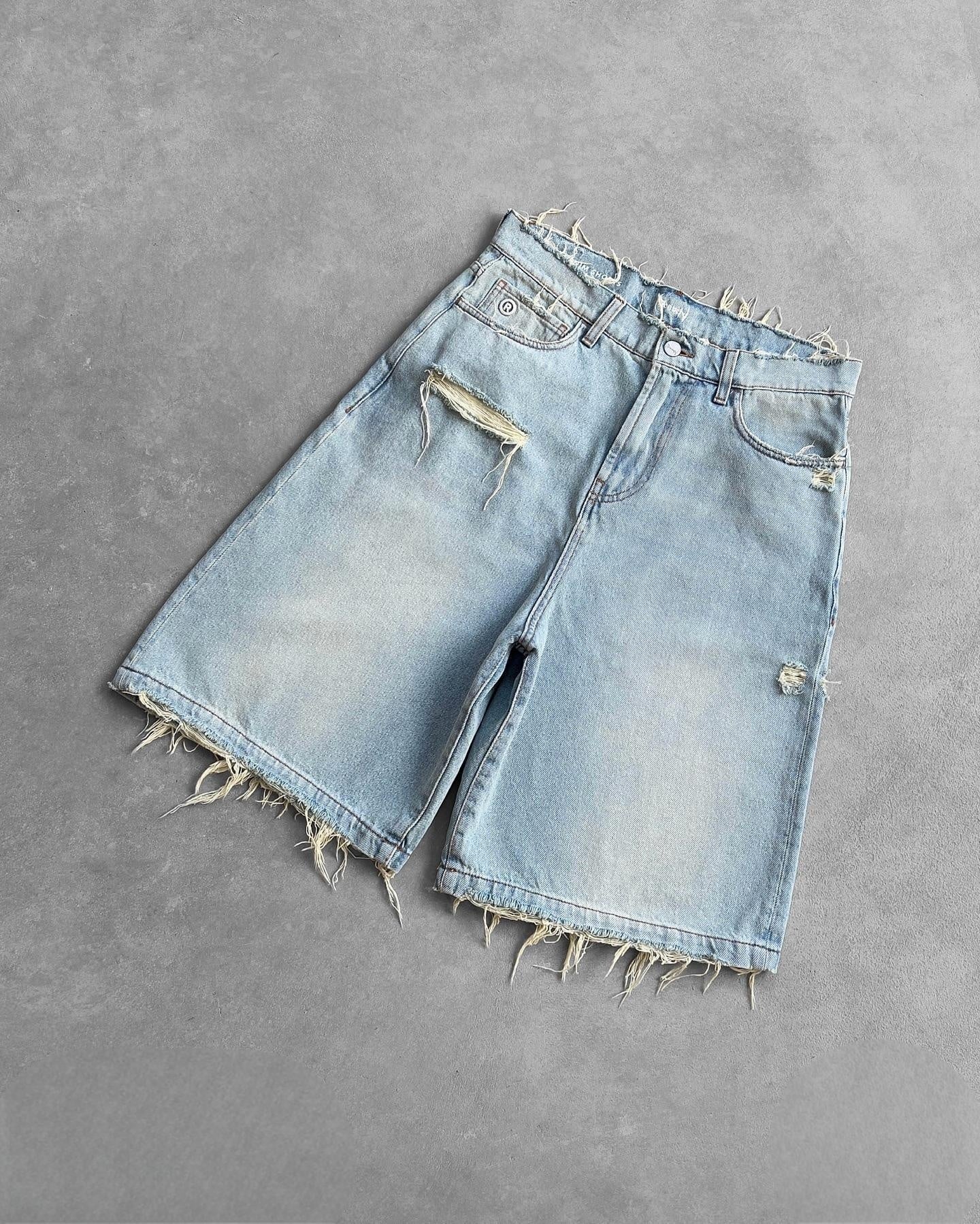 Gothic Style Men's Street Hip-hop Ripped Black Punk Washed Denim Shorts